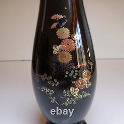 Vase céramique porcelaine noir fleur dorure or fin vintage art nouveau N7419