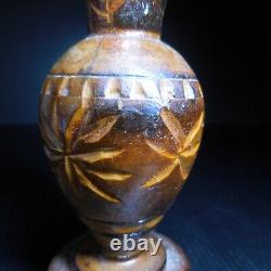 Vase soliflore bois sculpture fait main design XXe vintage art déco fleur N7732