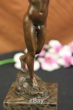Vintage 100% Bronze Massif Garçon Fonte Statue Art Déco Sculpture Figurine Décor