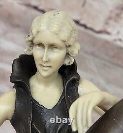 Vintage Allemand Bronze Onyx Style Art Nouveau Deco De Preiss Chiparus Figurine