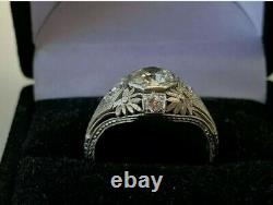 Vintage & Ancien Art Déco Fin Bague 14k or Blanc Finition 2 CT Signity Diamant