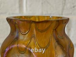 Vintage Ancien Loetz Type Art Vase en Verre W / Métal Nouveau Style Montage
