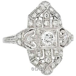 Vintage Art Déco Diamant Mariage Fiançailles Bague 14kt or Blanc Milgrain D /