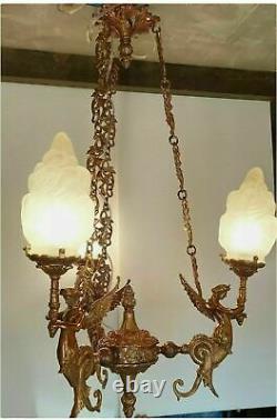 Vintage Art Deco Nouveau Mermaid Suspendu Plafonnier Lumière Lustre Lampe