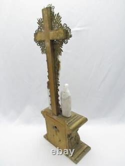 Vintage Art Nouveau 20ème Chrétien Croix Jésus Statue Figurines Crucifié