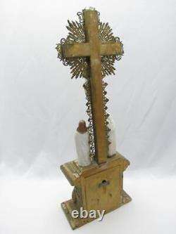 Vintage Art Nouveau 20ème Chrétien Croix Jésus Statue Figurines Crucifié