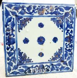 Vintage Art Nouveau Bleu Floral Or Travail Architecture 7.3 Tile Original