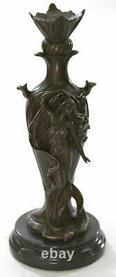 Vintage Art Nouveau Bronze Signé Cheret Nymphe Déesse Statue Sculpture Solde