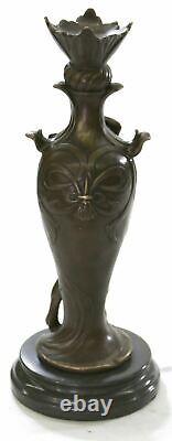 Vintage Art Nouveau Bronze Signé Cheret Nymphe Déesse Statue Sculpture Solde