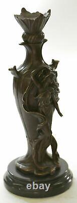 Vintage Art Nouveau Bronze Signé Cheret Nymphe Déesse Statue Sculpture Solde