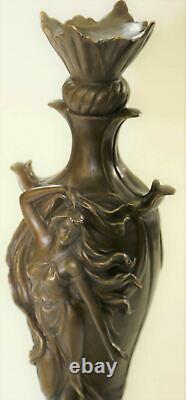 Vintage Art Nouveau Bronze Signé Cheret Nymphe Déesse Statue Sculpture Solde