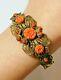 Vintage Art Nouveau Corail Celluloïd Perle Fleurs Filigrane Laiton Bracelet