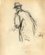 Vintage Art Nouveau Dessin Au Crayon Original Portrait D'homme