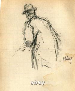 Vintage Art Nouveau Dessin Au Crayon Original Portrait D'Homme