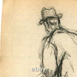 Vintage Art Nouveau Dessin Au Crayon Original Portrait D'Homme