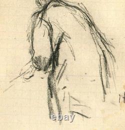 Vintage Art Nouveau Dessin Au Crayon Original Portrait D'Homme