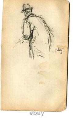 Vintage Art Nouveau Dessin Au Crayon Original Portrait D'Homme