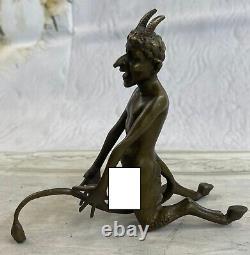 Vintage Art Nouveau Euro Bronze Diable Satan Demon Satyre Sculpture Fonte Solde