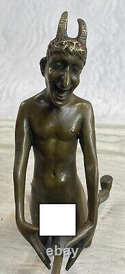 Vintage Art Nouveau Euro Bronze Diable Satan Demon Satyre Sculpture Fonte Solde