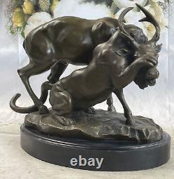 Vintage Art Nouveau P. J Mene Bronze Lion Et Renne Fonte Décor Maison Sculpture