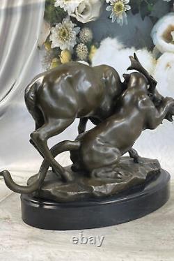 Vintage Art Nouveau P. J Mene Bronze Lion Et Renne Fonte Décor Maison Sculpture