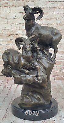 Vintage Art Nouveau RAM Corne Tête Buste Bronze Art Statue Sculpture Livre