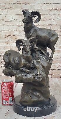 Vintage Art Nouveau RAM Corne Tête Buste Bronze Art Statue Sculpture Livre