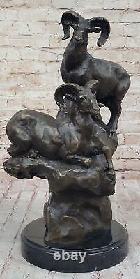 Vintage Art Nouveau RAM Corne Tête Buste Bronze Art Statue Sculpture Livre