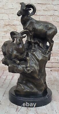 Vintage Art Nouveau RAM Corne Tête Buste Bronze Art Statue Sculpture Livre