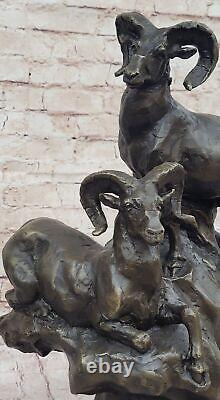 Vintage Art Nouveau RAM Corne Tête Buste Bronze Art Statue Sculpture Livre