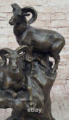 Vintage Art Nouveau RAM Corne Tête Buste Bronze Art Statue Sculpture Livre