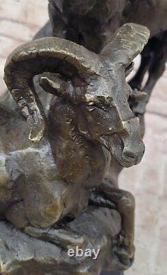 Vintage Art Nouveau RAM Corne Tête Buste Bronze Art Statue Sculpture Livre