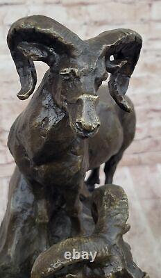 Vintage Art Nouveau RAM Corne Tête Buste Bronze Art Statue Sculpture Livre