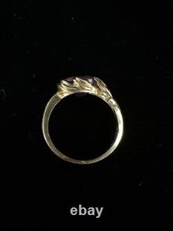 Vintage Art Nouveau Style 14k Or Améthyste Feuille Capturé Bague Sz 7.75