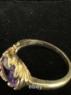 Vintage Art Nouveau Style 14k Or Améthyste Feuille Capturé Bague Sz 7.75