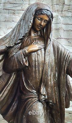 Vintage Bronze Art Nouveau Jesus Mary Catholique Icon Fonte Sculpture Ouvre