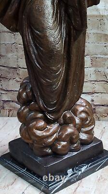 Vintage Bronze Art Nouveau Jesus Mary Catholique Icon Fonte Sculpture Ouvre