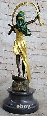 Vintage Bronze Art Nouveau Sculpture Beau Moderniste Violon Lecteur Nr