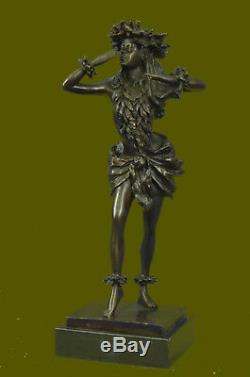 Vintage Bronze Coloré Métal Hawaïen Hula Dancer, Mouvement Fonte Figurine Art