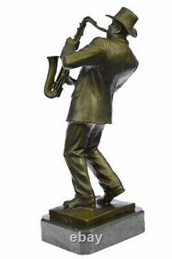 Vintage Bronze Saxophone Lecteur Sculpture Original, Populaire Art, Décoratifs