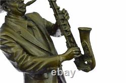 Vintage Bronze Saxophone Lecteur Sculpture Original, Populaire Art, Décoratifs