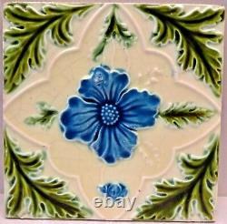 Vintage Carreau Angleterre Violet Rose en Porcelaine Vert Feuille Art Nouveau