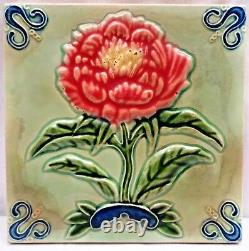 Vintage Carreau Céramique Porcelaine Art Nouveau Fleur Et Feuille Design