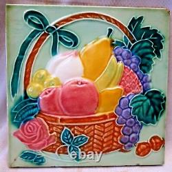 Vintage Carreau Majolique Fruit Panier Japon Art Nouveau Porcelaine Objets #1