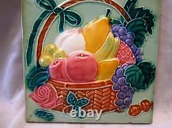 Vintage Carreau Majolique Fruit Panier Japon Art Nouveau Porcelaine Objets #1