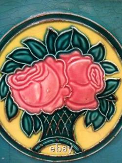 Vintage Carreau Rose Arbre Art Nouveau Céramique Porcelaine Majolique Saji À En