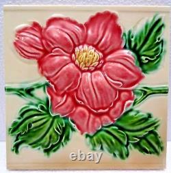 Vintage Carreau Rose Design Haut en Relief Art Nouveau Objets Fabriqué Japon 2