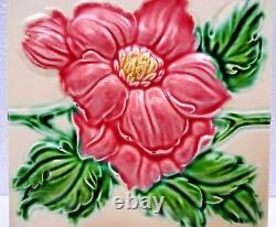 Vintage Carreau Rose Design Haut en Relief Art Nouveau Objets Fabriqué Japon 2