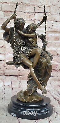 Vintage Cesaro Signée Bronze Sculpture Balançant Mâle & Femelle Art Nouveau