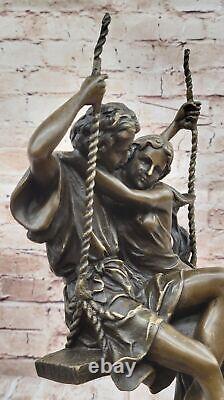 Vintage Cesaro Signée Bronze Sculpture Balançant Mâle & Femelle Art Nouveau